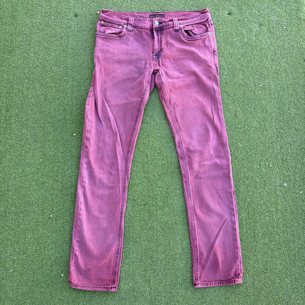 NUDIE Jeans Tight Long John Men's Jeans W33/L32 Black Red Slim Washed